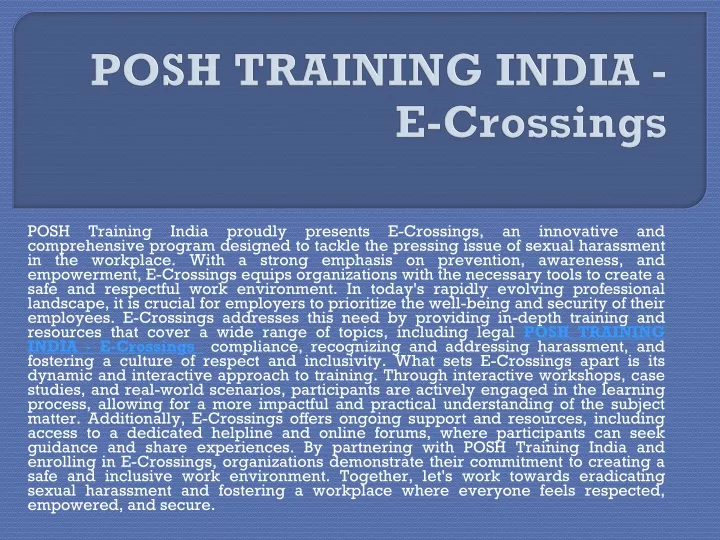 posh training india e crossings