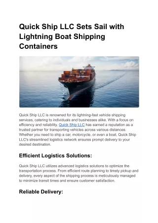 Quick Ship LLC Sets Sail with Lightning Boat Shipping Containers