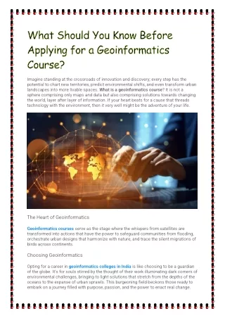 What Should You Know Before Applying for a Geoinformatics Course?
