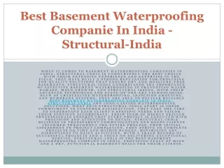 Best Basement Waterproofing Companie In India - Structural-India