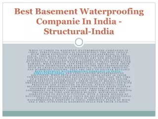 best basement waterproofing companie in india structural india