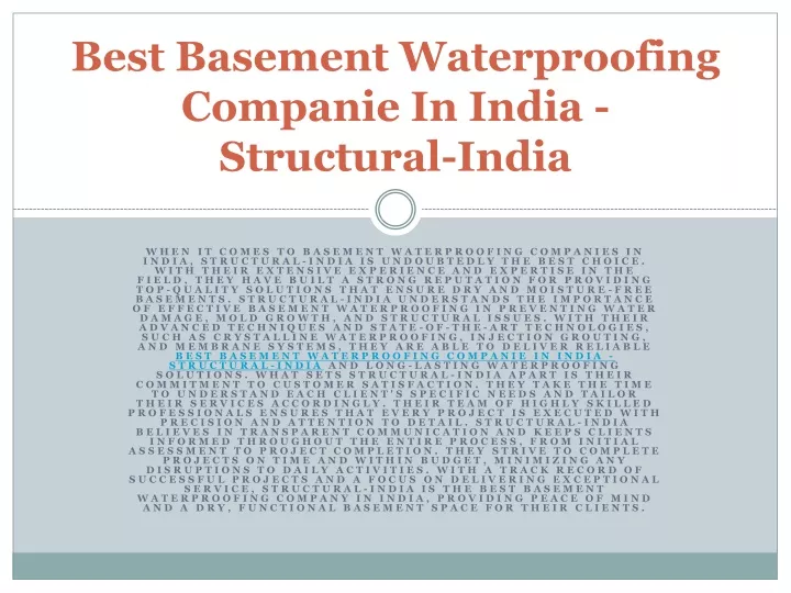 best basement waterproofing companie in india structural india