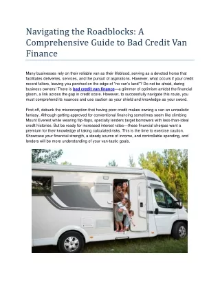 A Comprehensive Guide to Bad Credit Van Finance