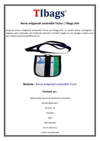 Borse artigianali sostenibili Ticino  Tibags.info