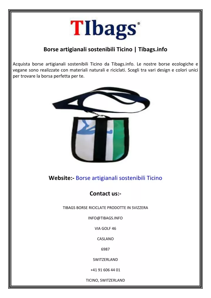 borse artigianali sostenibili ticino tibags info