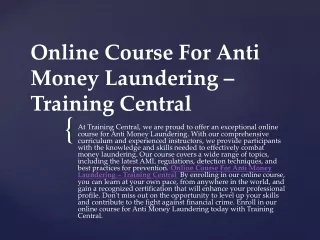 Online Course For Anti Money Laundering – Training