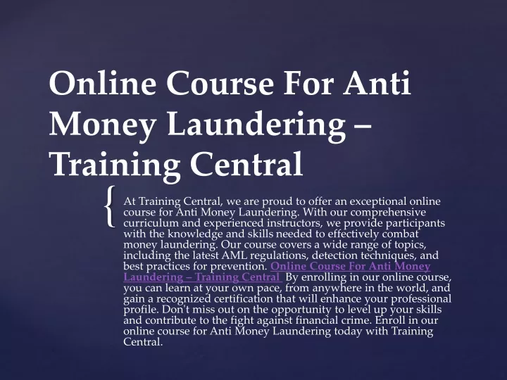 online course for anti money laundering training central