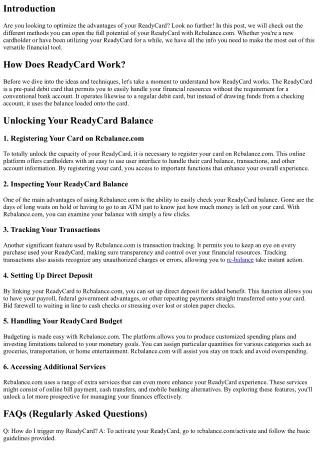 Opening the Prospective of Your ReadyCard with Rcbalance.com