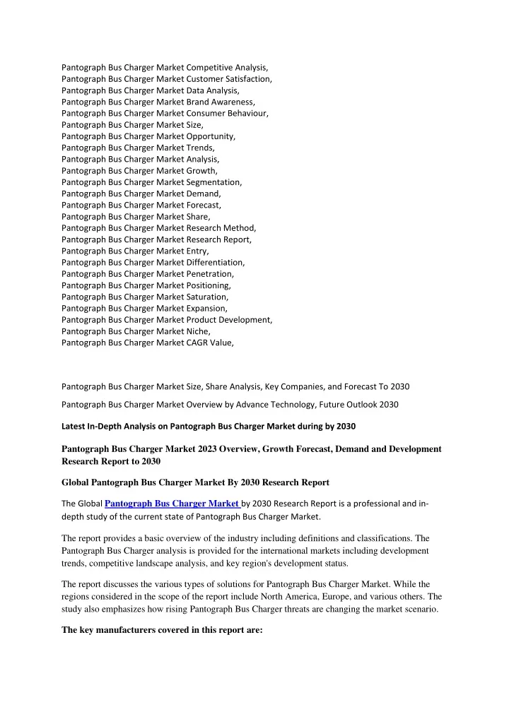 pantograph bus charger market competitive