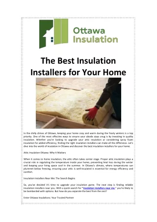 The Best Insulation Installers for Your
