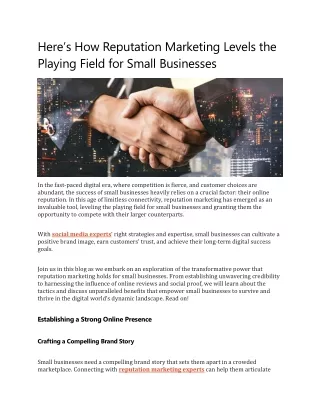 Here’s How Reputation Marketing Levels the Playing Field for Small Businesses