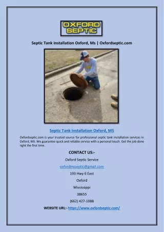 Septic Tank Installation Oxford, Ms | Oxfordseptic.com