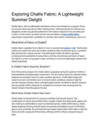 Exploring Challis Fabric_ A Lightweight Summer Delight