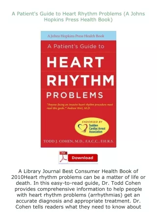 PDF✔Download❤ A Patient's Guide to Heart Rhythm Problems (A Johns Hopkins Press Health Book)