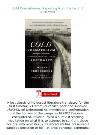 ✔️READ ❤️Online Cold Crematorium: Reporting from the Land of Auschwitz