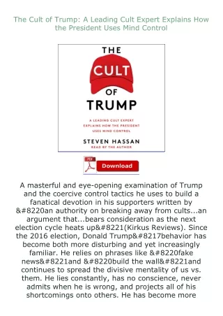 Download⚡PDF❤ The Cult of Trump: A Leading Cult Expert Explains How the President Uses Mind Control