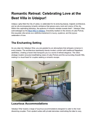 Romantic Retreat_ Celebrating Love at the Best Villa in Udaipur - Vatsalya Vihar