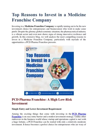 Top Reasons to Invest in a Medicine Franchise Company