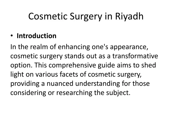 cosmetic surgery in riyadh