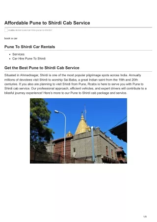 Affordable Pune to Shirdi Cab Service | R Cabs