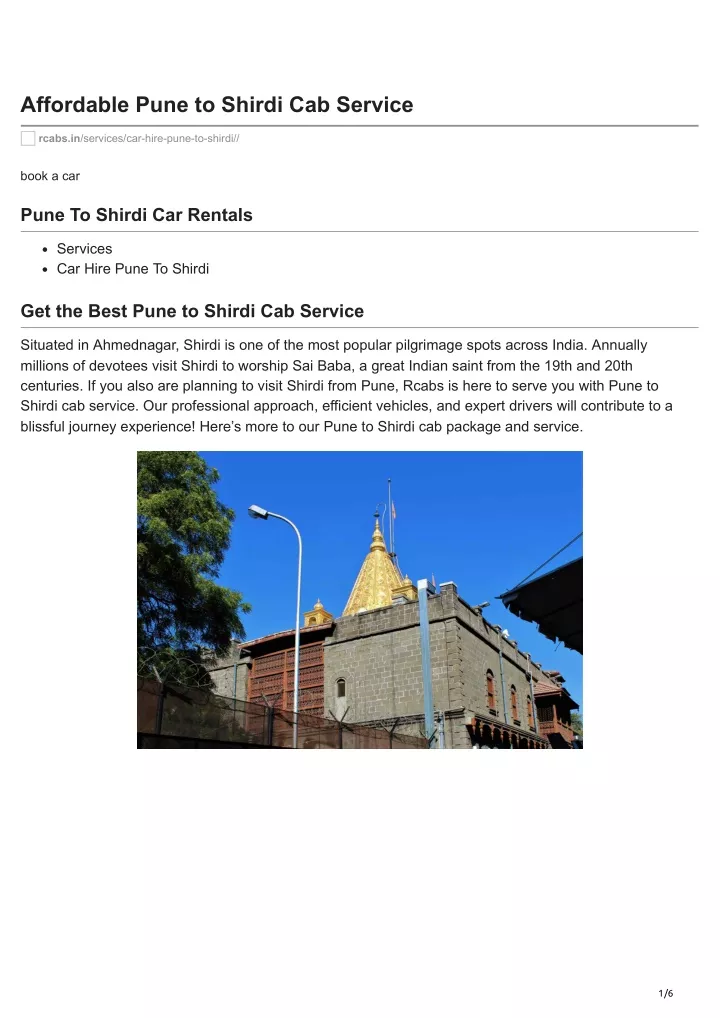 affordable pune to shirdi cab service