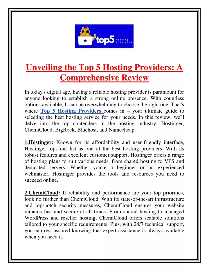 unveiling the top 5 hosting providers