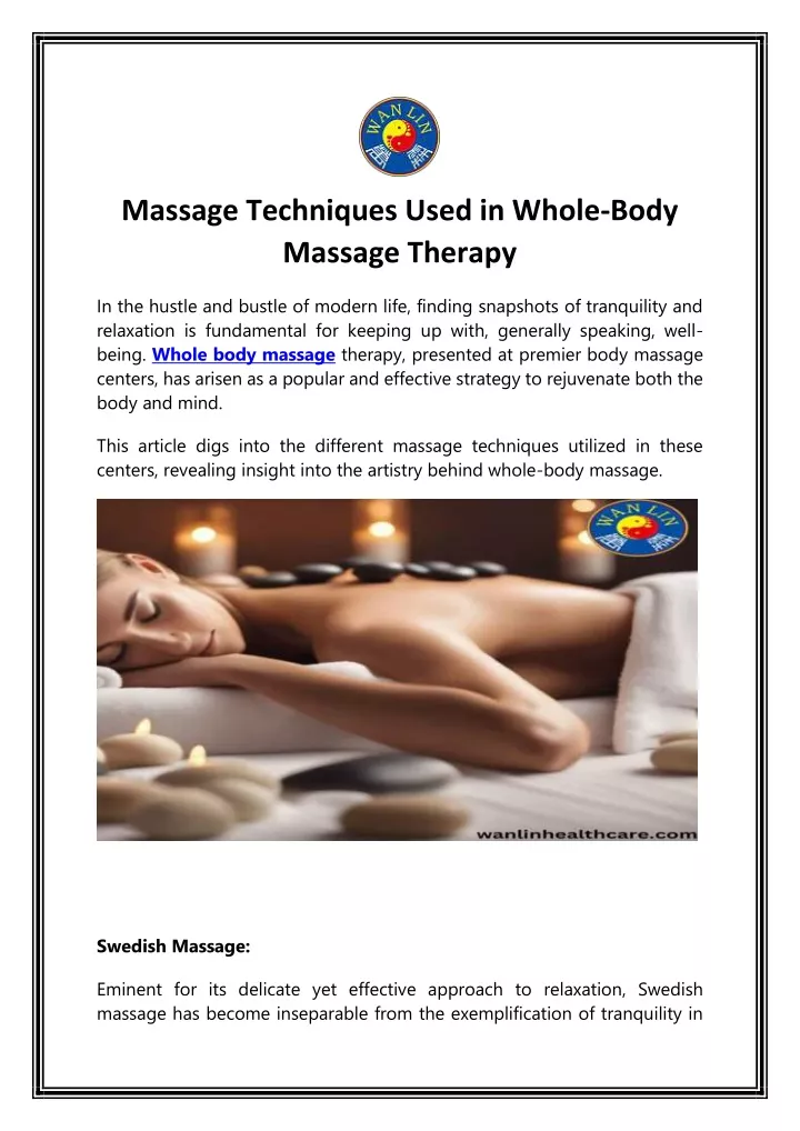 massage techniques used in whole body massage