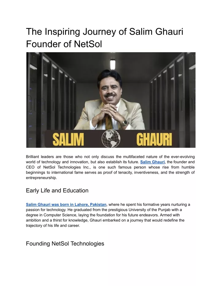 the inspiring journey of salim ghauri founder