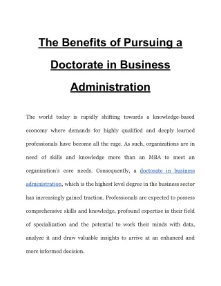 Why Earning a Doctorate in Business Administration Is Beneficial