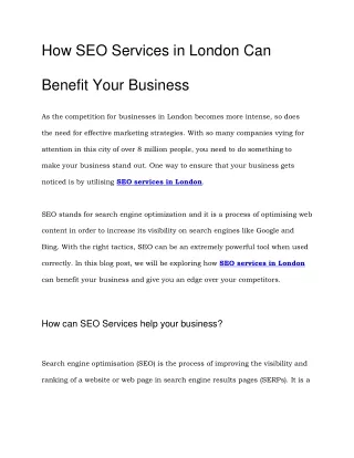 How SEO Services in London Can Benefit Your Business