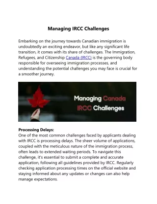 Managing IRCC Challenges