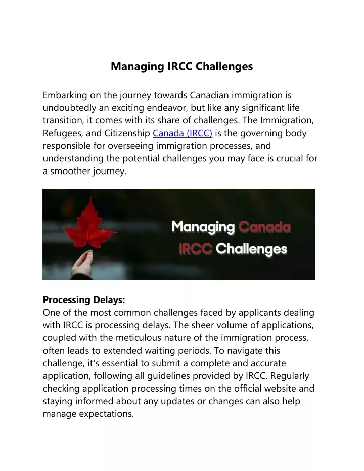 managing ircc challenges