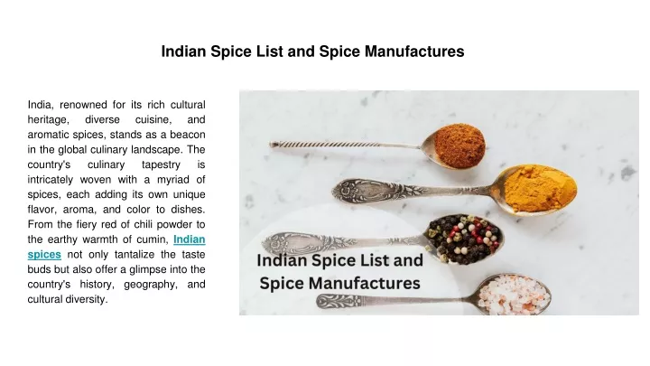 indian spice list and spice manufactures