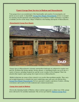 Expert Garage Door Services in Hudson and Massachusetts