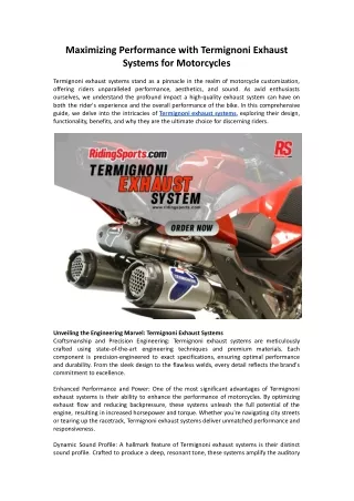 Termignoni Exhaust Systems for Motorcycles in US