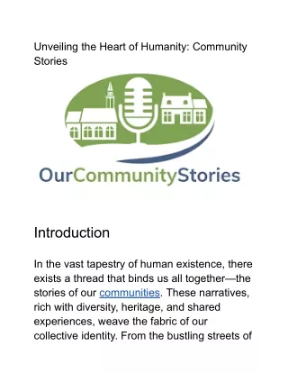 Unveiling the Heart of Humanity: Community Stories