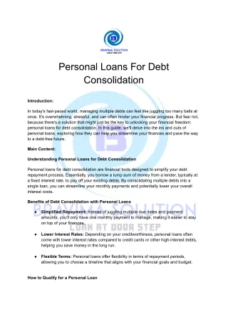 Personal Loans For Debt Consolidation