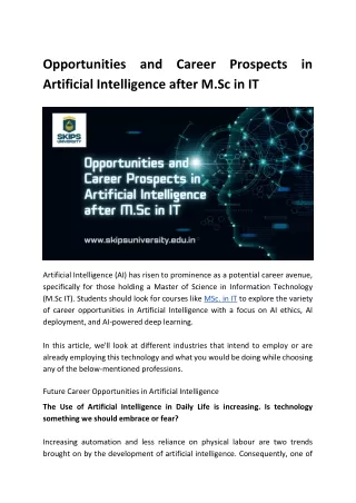 Opportunities and Career Prospects in Artificial Intelligence after M.Sc IT