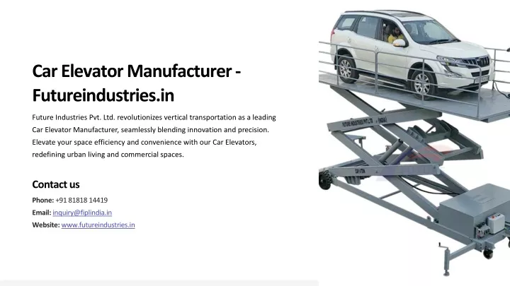 car elevator manufacturer futureindustries in