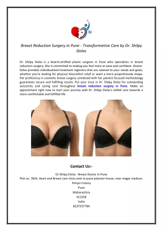 Breast Reduction Surgery in Pune - Transformative Care by Dr. Shilpy Dolas