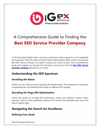 A Comprehensive Guide to Finding the Best SEO Service Provider Company