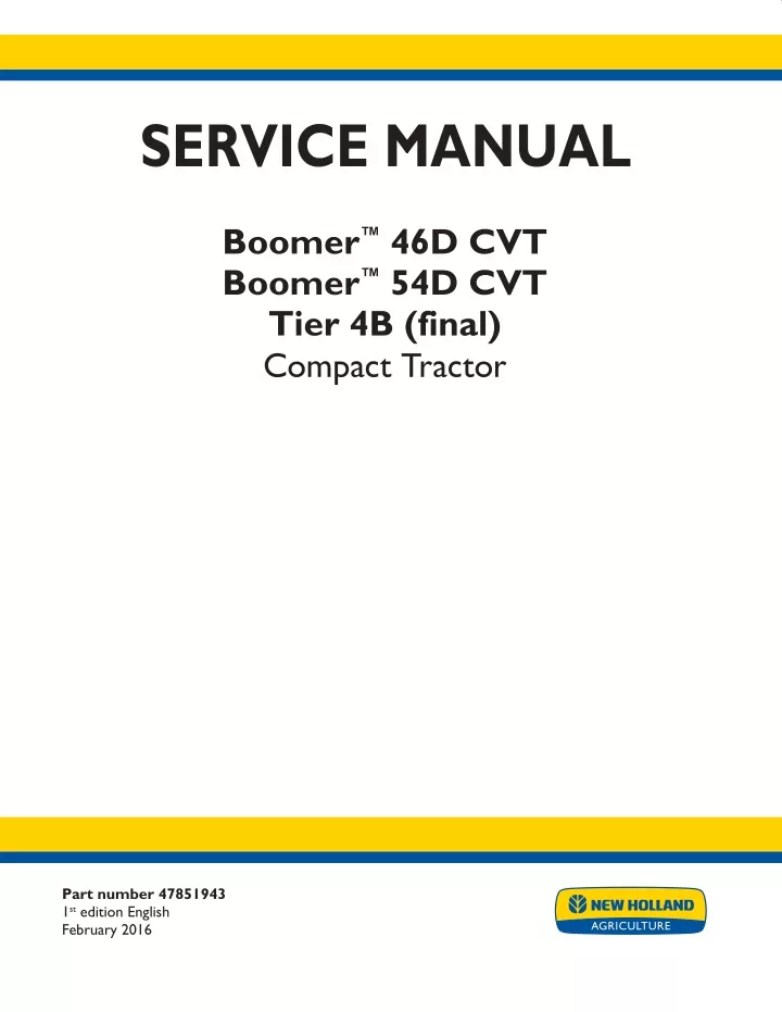 Ppt New Holland Boomer D Cvt Boomer D Cvt Tier B Final Rops Compact Tractor Service