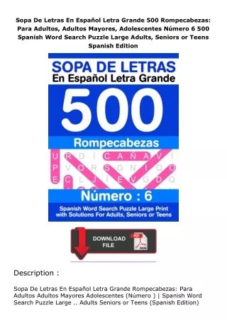 (❤️pdf)full✔download Sopa De Letras En Español Letra Grande 500 Rompecabezas: Para Adultos, Adultos Mayores, Adoles