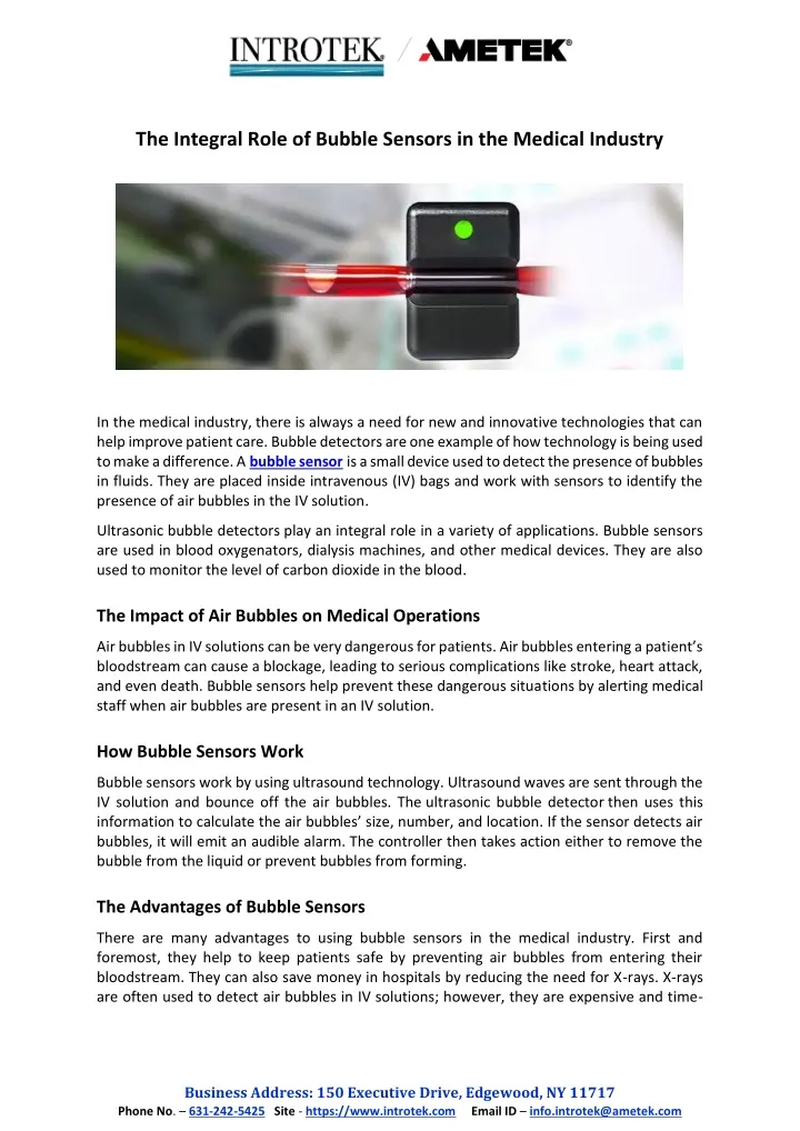 the integral role of bubble sensors