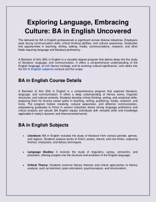 Exploring Language Embracing Culture  BA in English Uncovered