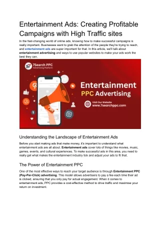 Entertainment Ads: Creating Profitable Campaigns with High Traffic sites