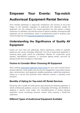 Audiovisual Equipment Rental Service