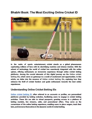 Bhabhi Book: The Most Exciting Online Cricket ID
