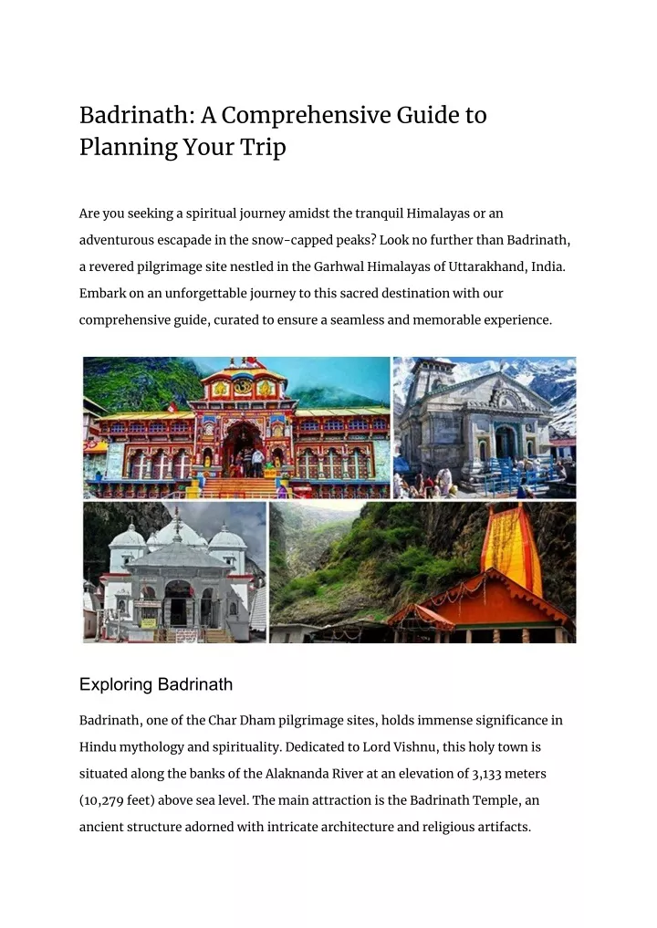 badrinath a comprehensive guide to planning your