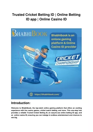 Trusted Cricket Betting ID | Online Betting ID app | Online Casino ID